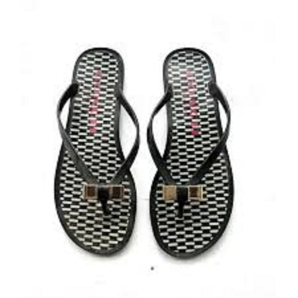 Coach Black and White Patterned Flip Flop Sandals